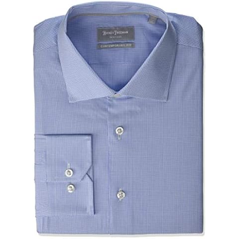 Hickey Freeman Men's Contemporary Fitted Long Dress Shirt, Light Blue Mini Check, 15" Neck 34-35" Sleeve Cover