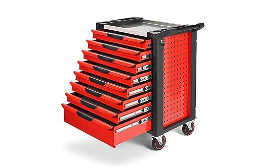Werkstattwagen mit 8 Schubladen, rot/schwarz, roll- und abschließbar, 678 x 459 x 777 mm – Bild 4