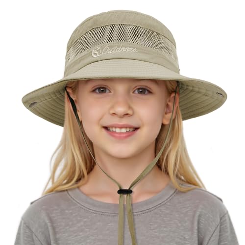 Zando Girls Sun Hat UPF 50+ Kids Sun Hats Girls Outdoor Bucket Beach Wide Brim Hiking Safari 5-13T