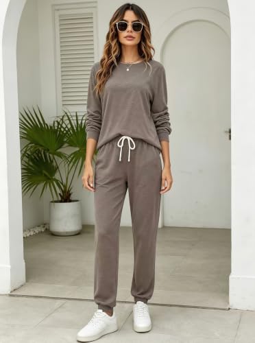 Image of LOCUBE Women's Pajama Set Soft Comfy 2-Piece Long Sleeve Lounge Sleepwear with Drawstring Pants and Pockets