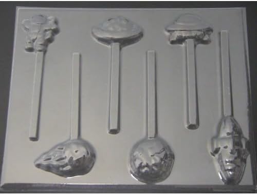 Molde para piruleta de chocolate con cohete astronauta astroide, planeta, tierra, meteorito, OVNI
