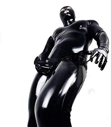 BERMEL Men's Bodysuit Shiny Patent Black Leather cat Suit Full Body Sexy Latex Tight Zipper Jumpsuit Rubber Clothing (XXL)