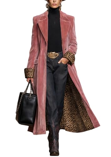 TOPGH Blazers for Women Oversized Long Velvet Blazers Casual Coat Color Block Suit Jacket Blazer Pink M