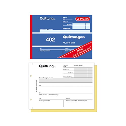 Herlitz Quittungsblock 402, selbstdurchschreibend, A6 quer, 2 x 40 Blatt (3er Pack)
