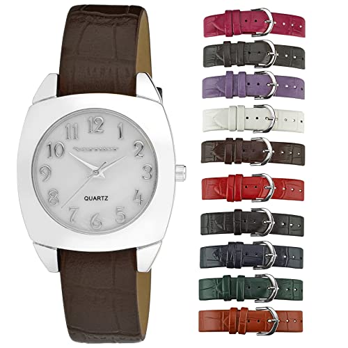 Vernier Women's Silver Case Mother of Pearl Dial 10 Strap Interchangeable Watch Set (VNR666572)