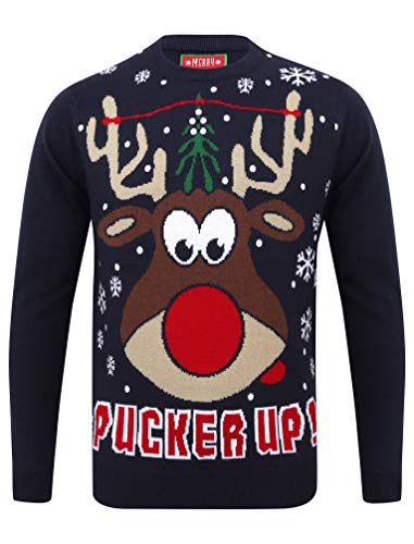 Image of Pucker Up Crew Neck Jumper In Eclipse Blue - Merry Christmas-M