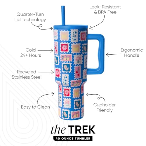 Image of Simple Modern 40 oz Trek Tumbler with Handle and Straw Lid | Cup Holder Friendly Insulated Stainless Steel Travel Mug | Stamps