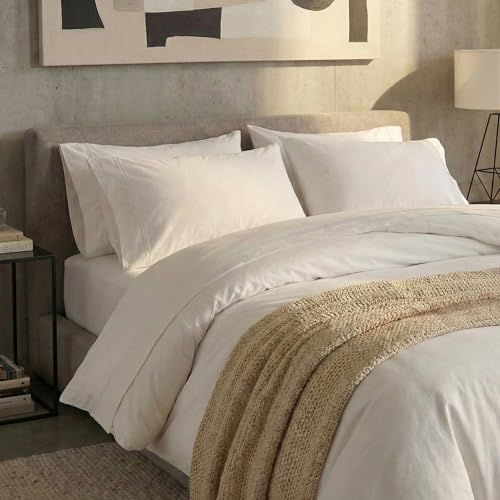 Image of Bedsheet Set | GOTS Certified 100% Organic Cotton Percale | 200 TC | Breathable & Skin-Friendly (King, White Embroidered)