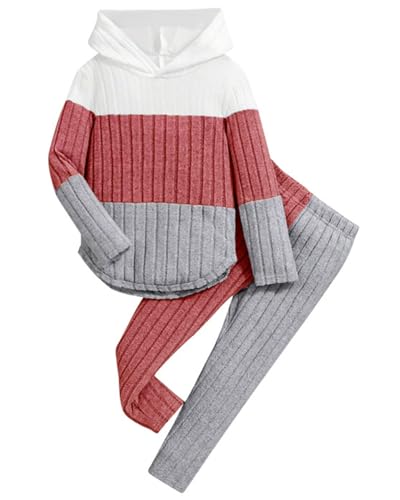 Toddler Kid Girls Clothes Ribbed Color Block Long Sleeve Hoodie Sweatsuit Set Fall Outfits