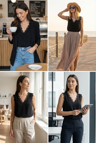 BLENCOT Women Tank Tops V Neck Sleeveless Lace Blouse Casual Vest Summer Camisole Shirts