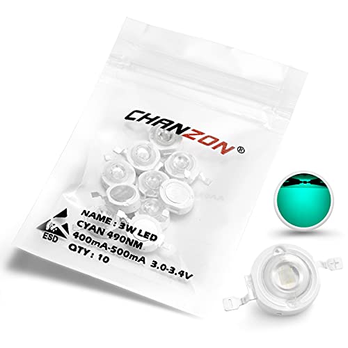 Image of CHANZON 10 pcs High Power Led Chip on Board 3W Cyan 490nm