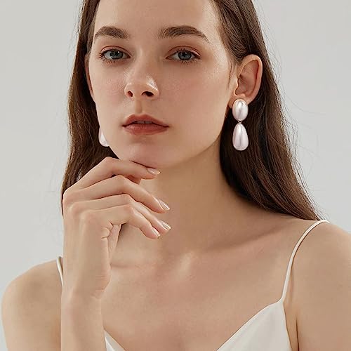 Geometric Retro Pearl Clip On Earrings for Women - Statement Drop Dangle Earrings2