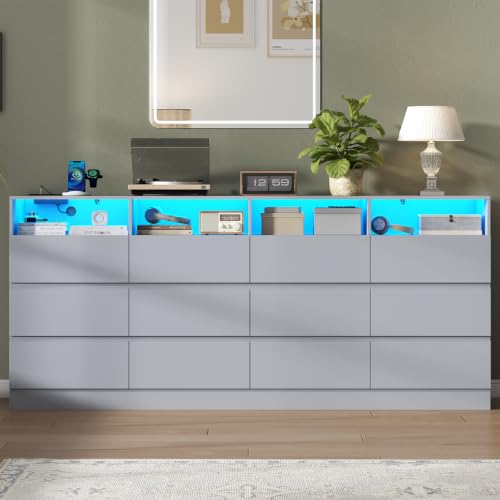 Image of Loomie 12-Cell Divided Drawers Grey Dresser with Charging Station