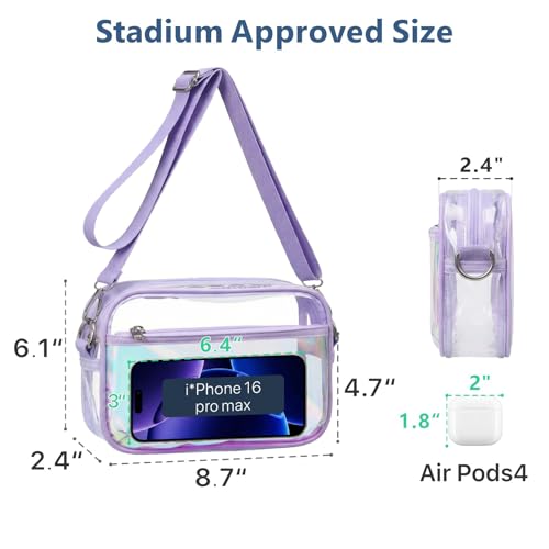 Image of PACKISM Clear Bag for Stadium Events - Small Clear Purse Crossbody Bag | Adjustable Wide Strap, 2 Easy Access Pockets, Thick 0.5mm PVC, for Sports Game Day Concerts Festival, Women Clear Stadium Bag