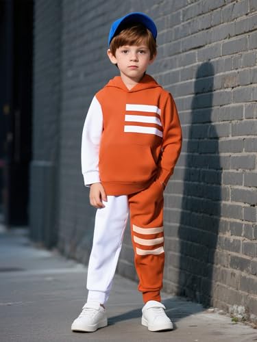 Image of Size 2-6 Years Toddler Boys Clothes Color Blocking Hoodie and Casual Pants 2Pcs Kids Boys Fall Winter Outfits Set