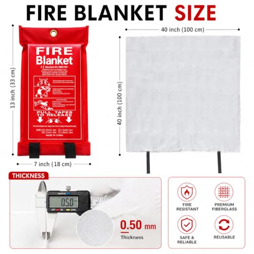Image of 4 Pack,40 inchx40 inch,Emergency Fiberglass Fire Blanket,Fire Suppression,Hooks | Easy Pull Tabs,No Mess After Use,No Expiration,Quick Emergency Response,Compact,Reusable,Kitchen,Grill,Camping,RV,Home,Garage