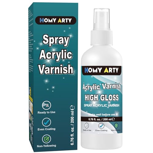 HOMY ARTY Acrylic Varnish Spray, High Gloss Varnish for Acrylic Painting, High-Gloss Finish Clear Coat Spray Paint for Lasting Protection, Ready to Use Paint for Clay, Artwork, 200 ml (6.76 fl oz)