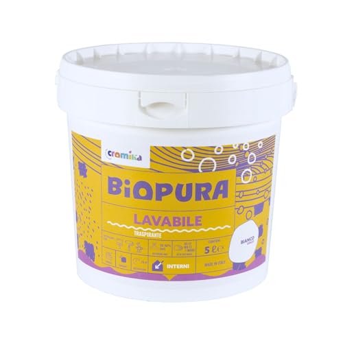 CROMIKA BIOPURA Pittura Lavabile Traspirante per Interni, Alta Copertura Rullo Pennello Spruzzo Finitura Opaca Made in Italy (Bianco, Litri 5)