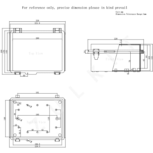 Image of Zulkit Junction Box ABS Plastic Dustproof Waterproof IP67 Electrical Boxes Hinged Shell Outdoor Universal Project Enclosure Grey, Stainless Steel Buckles 8.7 x 6.7 x 4.3 Inch