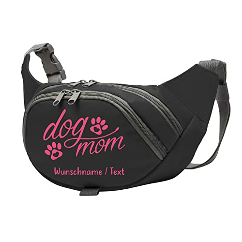 Dog Mom Bauchtasche Leckerlie -Tasche mit Wunschnamen personalisiert | Hundetraining | Leckerlie Beutel (Schwarz/Pink)
