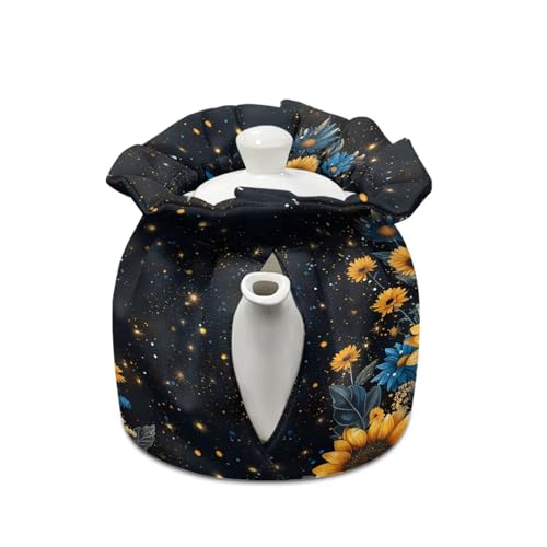 Image of Xoenoiee Blue Butterfly Sunflower Pattern Tea Cozy Tea Pot Cover Insulation Tea Cosy Teapot Dust Cover Teapot Warmer for Home Kitchen Teapot Covers