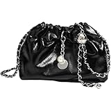 Toivexa 斜めがけバッグ イブニングバッグ メッセンジャーバッグ 巾着ストラップ付き Puレザー クラッチバッグ クロスボディバッグ パーティー用 レディース 黒