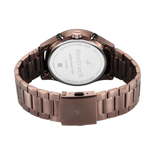 Image of Fastrack Opulence Quartz Chronograph Black Dial Brown Metal Strap Watch for Guys - NT3315KM02