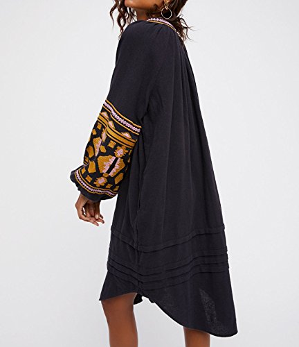 R.Vivimos Womens Autumn Long Sleeve Embroidery Oversized Single Breasted Button Up Dresses with Pockets (Large,Black)