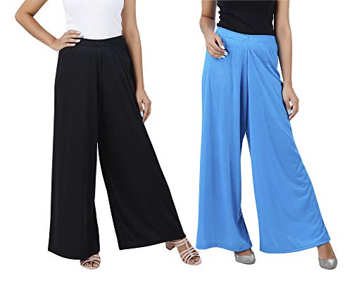 Image of Buy That Trendz M to 4XL Cotton Viscose Loose Fit Flared Wide Leg Palazzo Pants for Women Black Royal Blue Combo Pack of 2