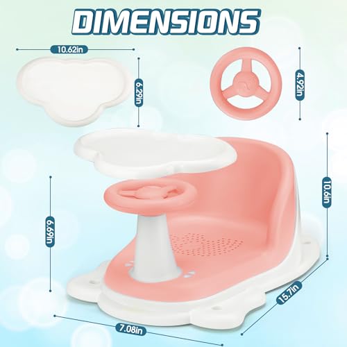 Image of Baby Bath Seat with Tray for Babies 6 Months & Up, Baby Bathtub Seat with Ultra Strong Suction Cups, Infant Bathtub Support Chair Soft Cushion & Ergonomic Backrest, Ideal Gift for Infants (Pink)