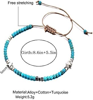 Cheville Bohème Faite Main – Perles Argentées – Corde Cirée Bleu-gris – USA