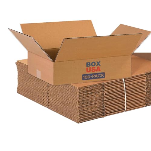 Image of BOX USA 16 x 12 x 4 Corrugated Cardboard Boxes, Flat 16 inchL x 12 inchW x 4 inchH, Pack of 100 | Shipping, Packaging, Moving, Storage Box for Home or Business, Strong Wholesale Bulk Boxes
