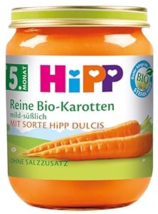 HiPP Bio Reine Karotte (6 x 125g), für Babys ab 5. Monat, ohne Salzzusatz, das Gemüse-Gläschen ideal zum Beikoststart, in bester Bio-Qualität