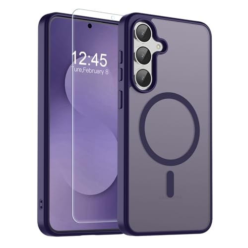 Image of SUPFINE Magnetic for Samsung Galaxy S25 FE Case with Screen Protector, (Built-in Magnets) (Military Grade Drop Protection) Slim Translucent Shockproof Phone Case,Dark Purple