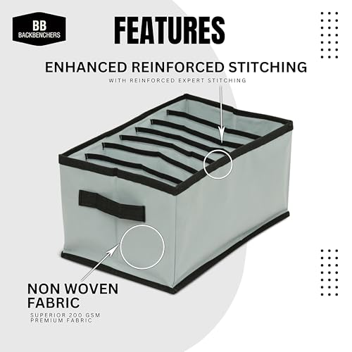 Image of Clothes Organizer for Wardrobe | 7-Grid Foldable Storage Box | Non-Woven Fabric Cupboard Organizer for Shirts, Pants, T-Shirts | 38x25x20 cm | Pack of 4