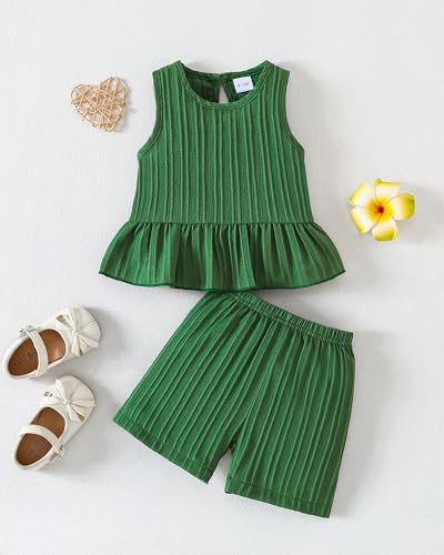Image of Weebaby Baby Clothes Girl Toddler Summer Outfits Infant Casual Sleeveless Halter Ruffle Tank Cute Short Set Baby Clothing