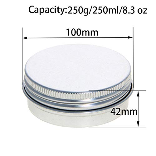Image of Othmro 8.3oz Metal Round Tins Aluminum Tin Cans Jar Refillable Containers 250ml Tin Cans Tin Bottles Containers with Screw Lid for Lip Balm Crafts Cosmetic Candles Silver 100x40mm