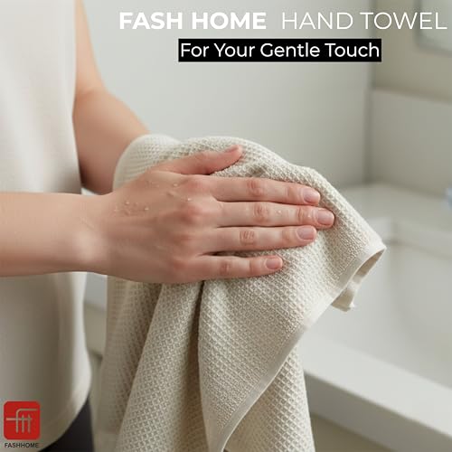 Image of Fash Home Waffle Terry Fusion 4pc HandTowel-40X60cm Full Large Size 100% Soft Cotton Super Luxurious | Quick Absorbent | Only for Premium Royal Elite Class Men /Women /Couples-CamelBeige & NaturalGrey