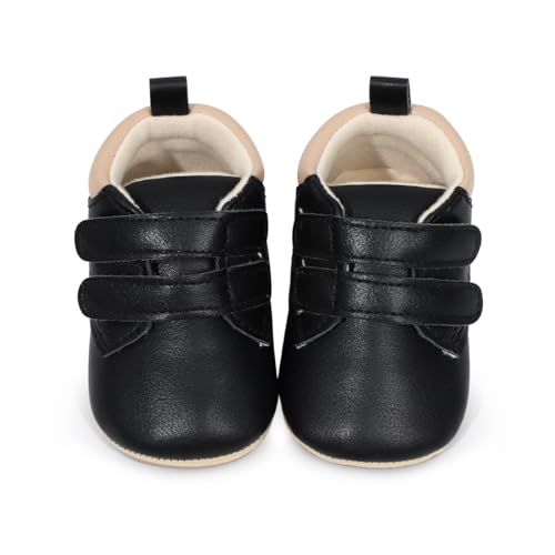 Image of HsdsBebe Baby Boys Girls Pu Leather Hard Bottom Walking Sneakers Toddler Rubber Sole First Walkers Infant Cartoon Slippers Crib Shoes
