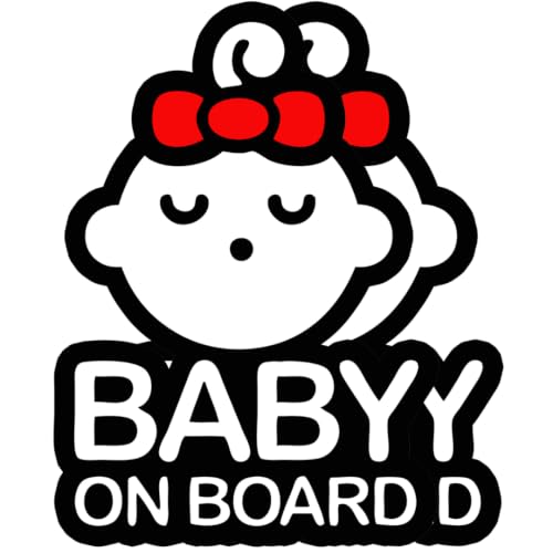 Image of TOTOMO Baby on Board Sticker for Cars Funny Cute Safety Caution Decal Sign for Car Window and Bumper - Sleeping Baby Girl Red Ribbon Bow Tie (2 Pack)