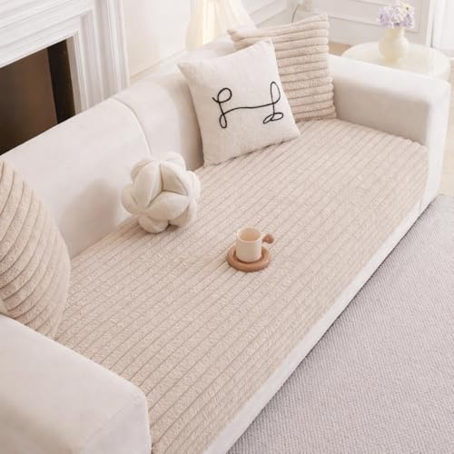 Image of HOMETHREADS 600GSM Thick & Soft Rabbit Fur Plush Sofa Cover-Luxurious Cozy Slipcover, Washable & Pet-Friendly, Anti-Scratch Protector for Sofas (Cream, 1 Seater Large| 90x70cm)