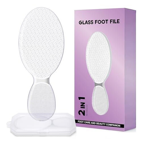 Glass Foot File 2 Files in 1 (Scub&Buff) Dead Skin & Callus Remover for Wet & Dry Use Long Lasting Hypoallergic Comes with A Storage Box for Travel Use Gentle Not Hurt Your Feet (Crystal Clear)