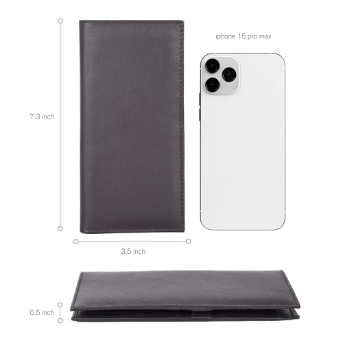 Image of Real Leather Long Bifold Wallet for Men & Women - RFID Slim Bi Fold 12 Credit Card Holder 2 ID, Gift for Mens & Womens, Brown 2, Small, Wallet