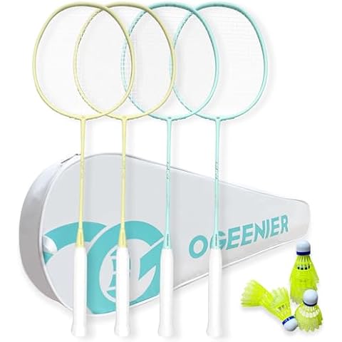 OGEENIER Badminton Rackets Set of 4 for Beginner, 4-Player Badminton Set with 4 Rackets+6 Nylon Badminton Birdies, Lightweight Badminton Racquet Sets for Backyards Cover