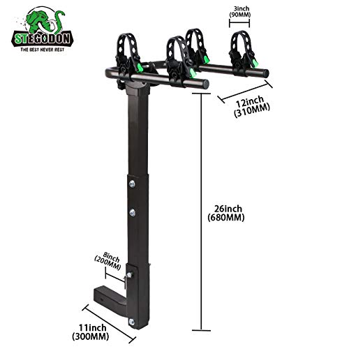 STEGODON 2 Bike Hitch Rack 2\'\' Hitch Receiver Heavy Duty Bicycle Carrier Racks Hitch Mount Double Foldable Rack for Cars, Trucks, SUV，Hatchback RV，Tow Hitch and Minivans - Thumbnail 3