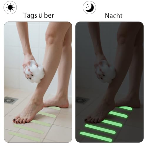 Vxcvzv 24 Stück Anti Rutsch Streifen, 20x2cm Fluoreszierende Anti Rutsch Streifen, Anti Streifen Leuchtend Aufkleber Treppe für Dusche Treppe