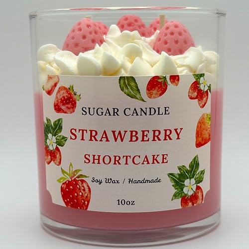 Sugar Candle Strawberry Shortcake Candle - 10oz Soy Scented Vegan Dessert Candles Non Toxic for Home Decor 50+ Hour Burn Time Made in The USA