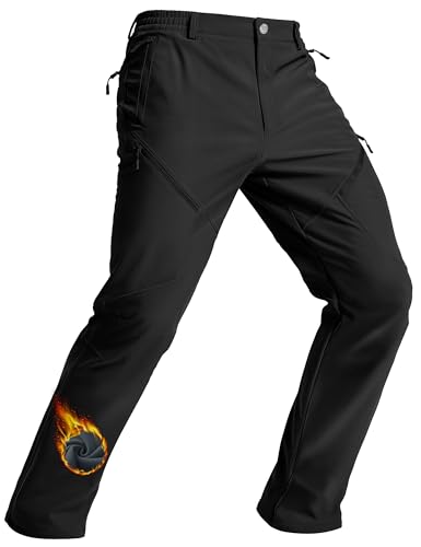 TACVASEN Men's Fleece Lined Hiking Pants Winter Warm Waterproof Softshell Black Snow Ski Pants Cold...