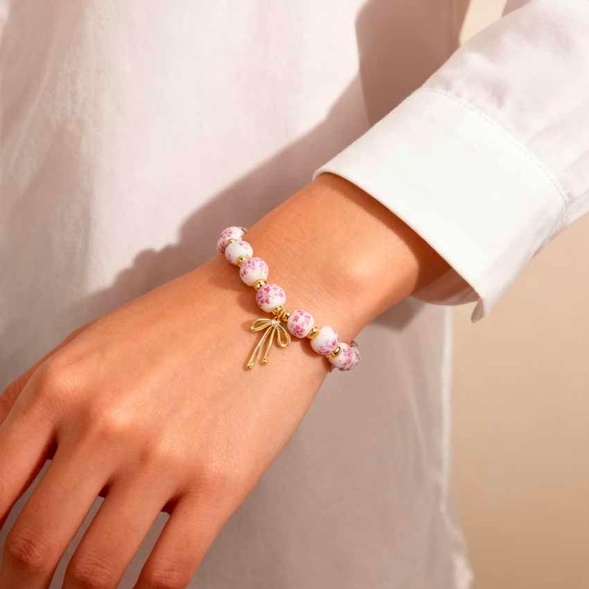 Beads Bow Charm Bracelet for Women, Vintage Flower Handmade Bracelet Stretch Beaded Dainty Romantic Jewelry Gifts Valentines Day Gifts - Image 3
