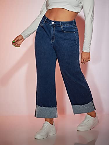 WDIRARA Women's Plus Size Straight Denim High Waisted Baggy Wide Leg Raw Hem Casual Jeans with Pocket3